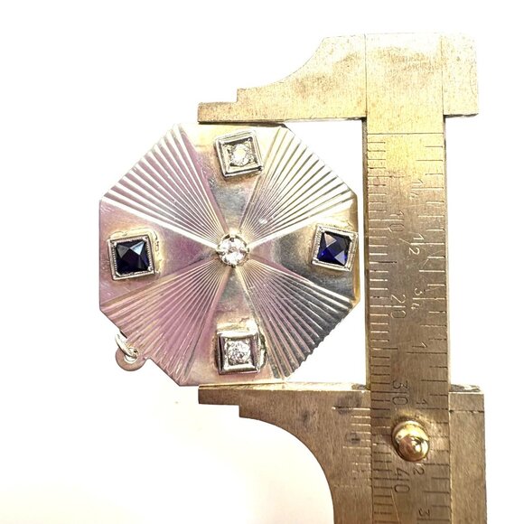 VTG Sterling Silver 925 Black & White CZ Octagonal Ridged Pendant Charm 1.25" - Picture 5 of 15